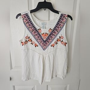 Sundance Idlewild Embroidered 100% Linen Floral Tank Top Size M